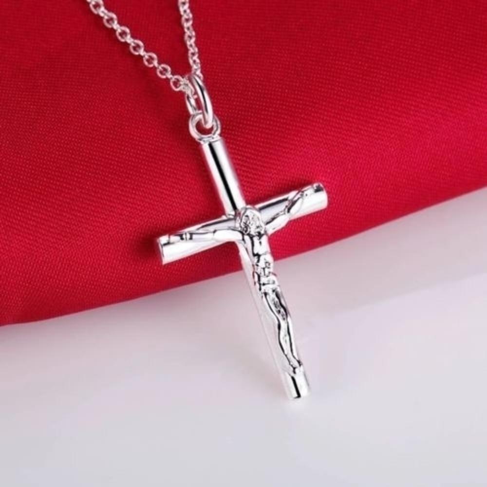 Bedazzled Bijou Italian Sterling Silver Jesus Cross Necklace With 18" Italian Chain