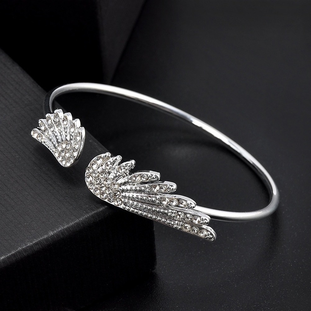 Generic Fashion Jewelry Rhinestones Angel Wing Female Cuff Thin Bracelet Open Bangle
