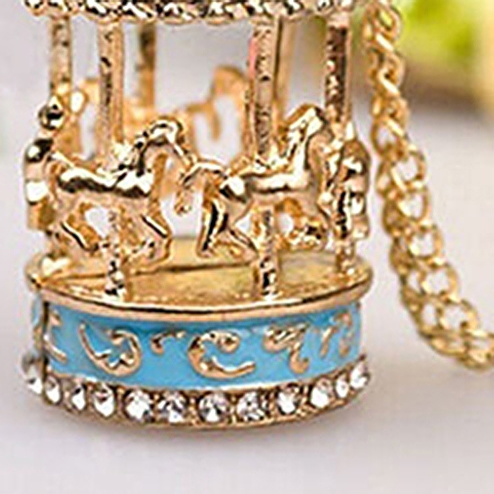 Generic Enamel Carousel Merry Go Round Horse Charm Pendant Sweater Alloy Chain Necklace