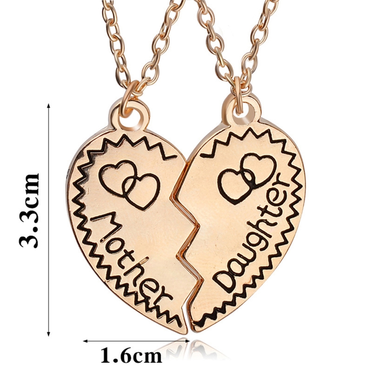 Generic 2Pcs Necklace Mother Daughter Letter Carving Attractive Alloy Heart Shape Design Clavicle Chain for Daily Life
