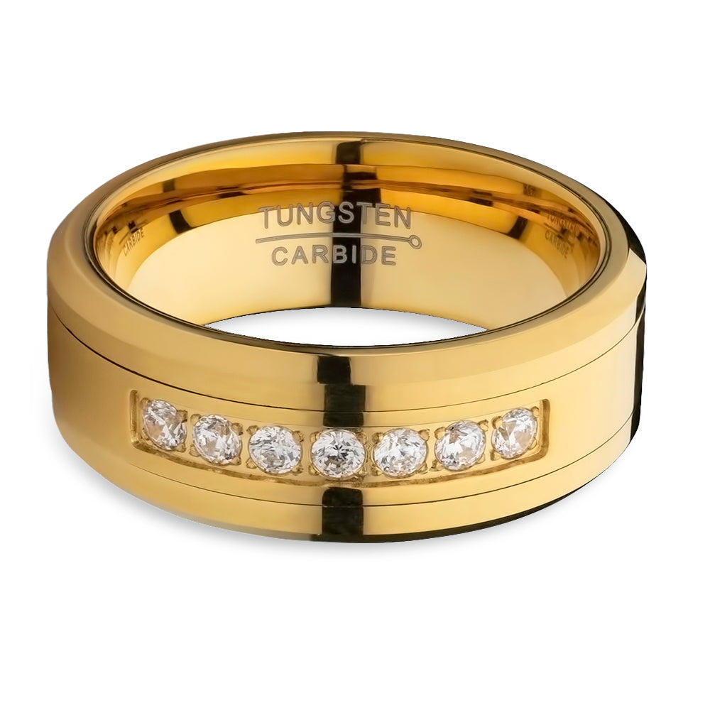 Cool Rings USA Mans Wedding RingYellow Gold Tungsten RingEngagement RingCZ Wedding RingTungsten Carbide Ring