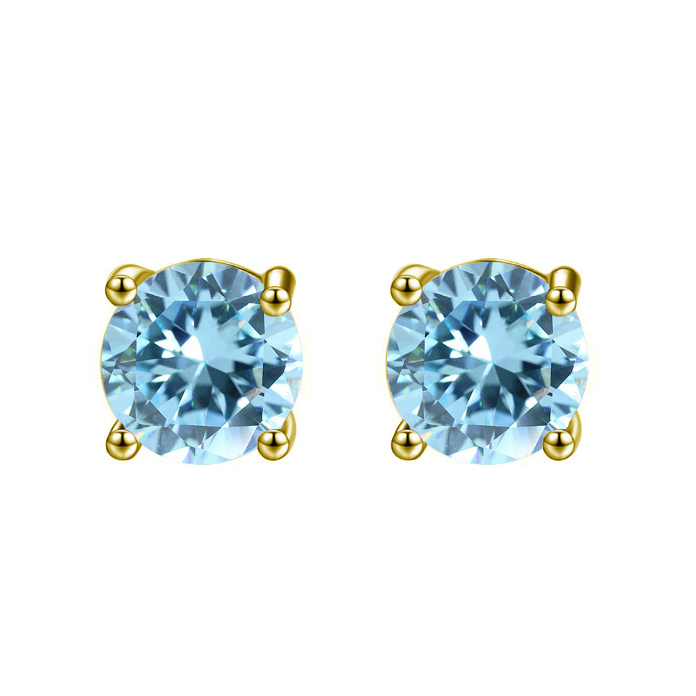 Paris Jewelry 14k Yellow Gold Plated 3 Carat Round Created Blue Topaz Sapphire Stud Earrings