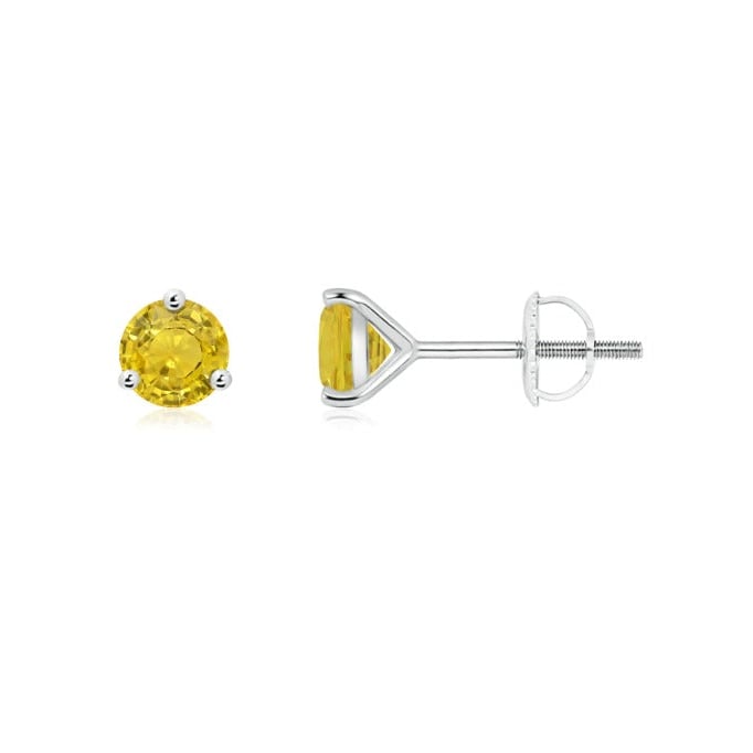 Paris Jewelry 14k White Gold Plated 3 Carat Round Created Yellow Sapphire Stud Earrings