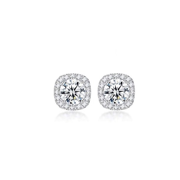 Paris Jewelry 18K White Gold White Halo Created Sapphire CZ Square 3ct CZ Cut Stud Earrings Plated