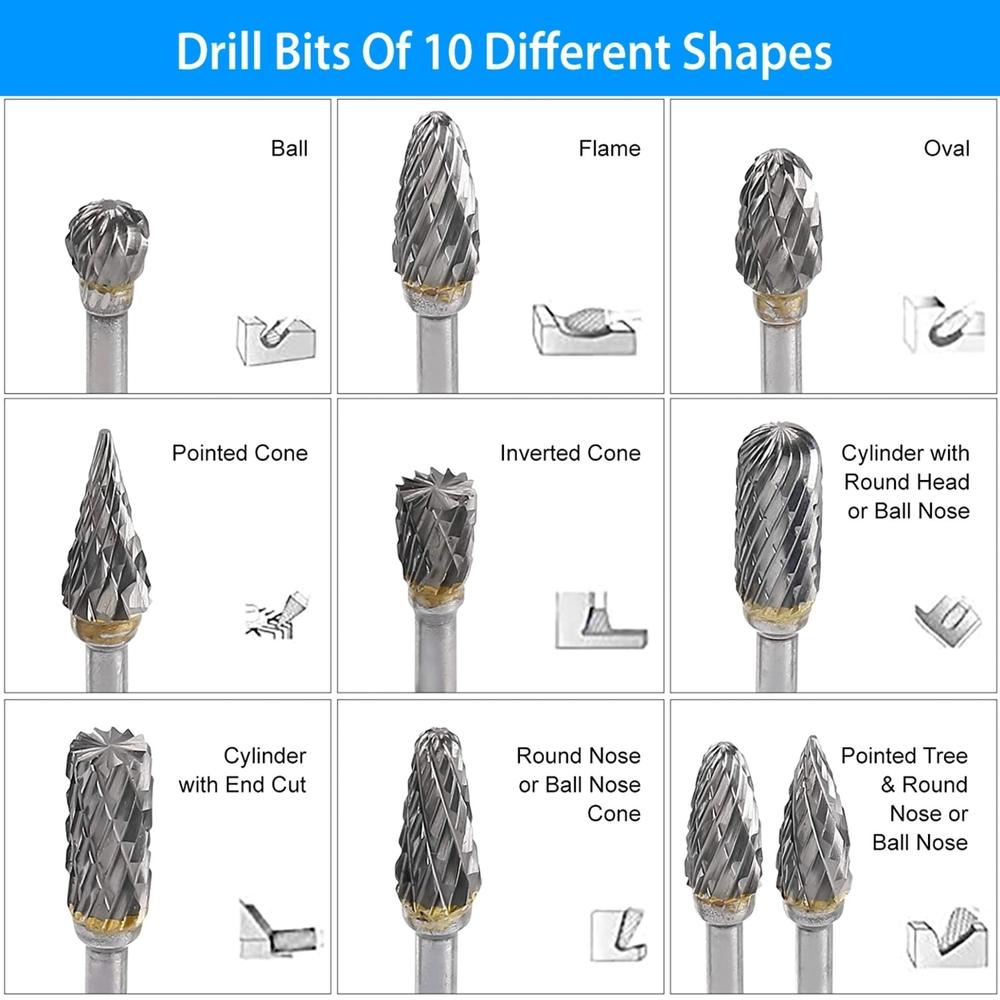 Generic 10Pcs Double Cut Carbide Rotary Die Grinder Bit Set Fit for Dremel Grinder Drill DIY Wood Working Carving Metal