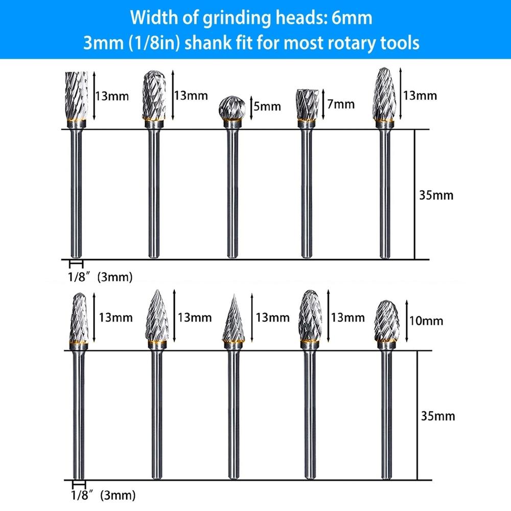 Generic 10Pcs Double Cut Carbide Rotary Die Grinder Bit Set Fit for Dremel Grinder Drill DIY Wood Working Carving Metal