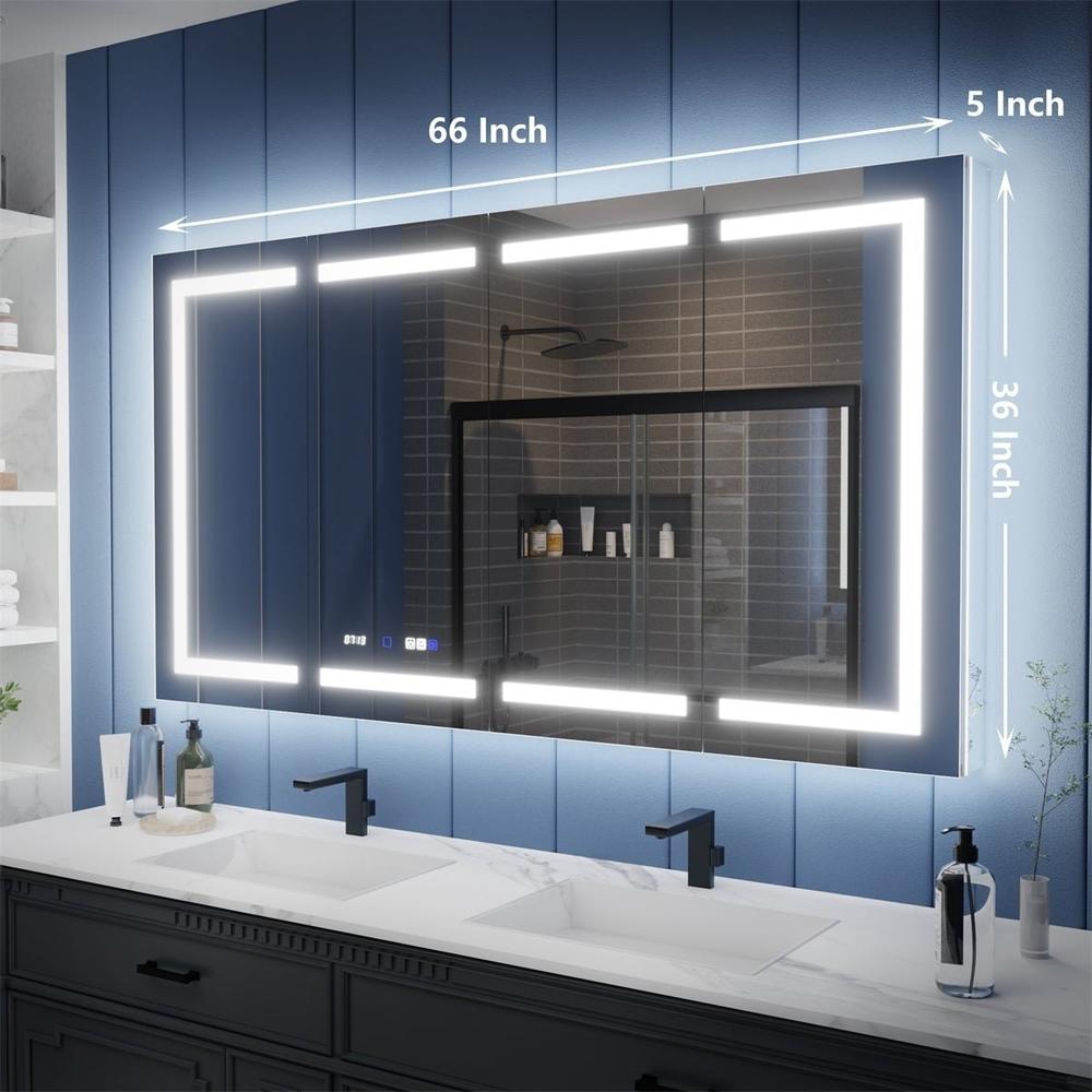 allsumhome Illusion-B 66" x 36" LED Lighted Inset Mirrored Medicine Cabinet with Magnifiers Front and Back Light