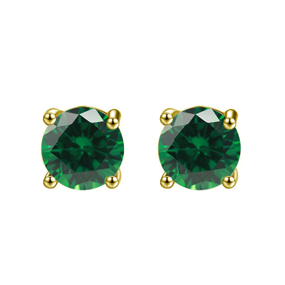 Paris Jewelry 10k Yellow Gold Plated 1 Ct Round Created Emerald Stud Earrings