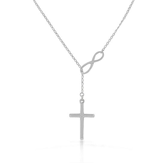 fashionistaa 18k white Gold Filled Infinity Cross Lariat Necklace