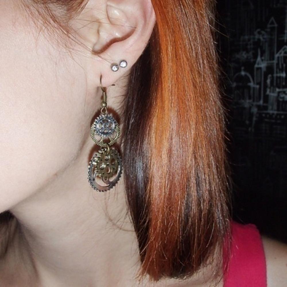 Generic Steampunk  Women Gear Pendant Hook Earrings Piercing Party Club Jewelry Gift