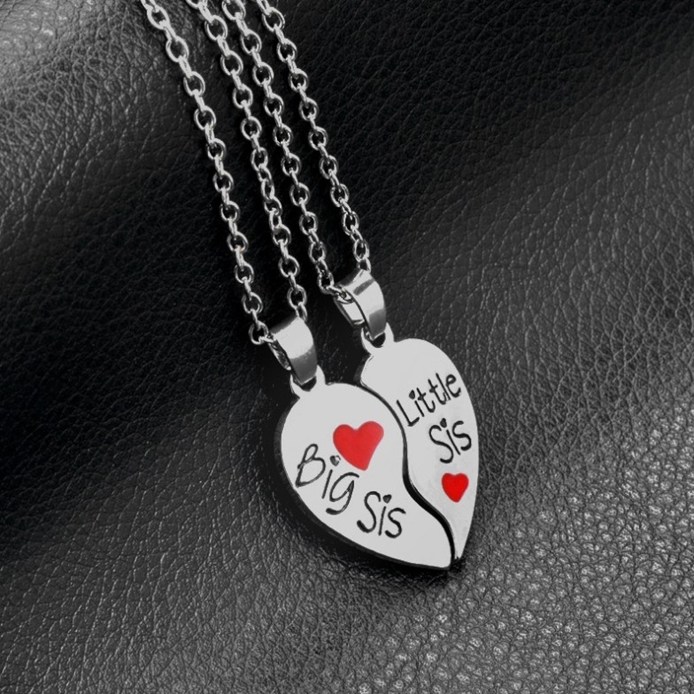 Generic 2Pcs Women Letters Broken Heart Pendant Matching Chain Necklaces Jewelry