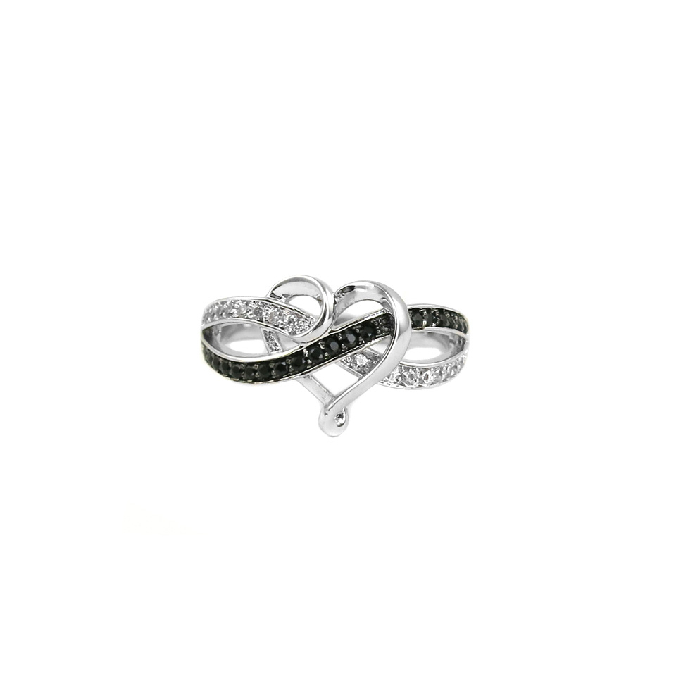 Yeidid International Black and white simulated diamond infinity heart Ring