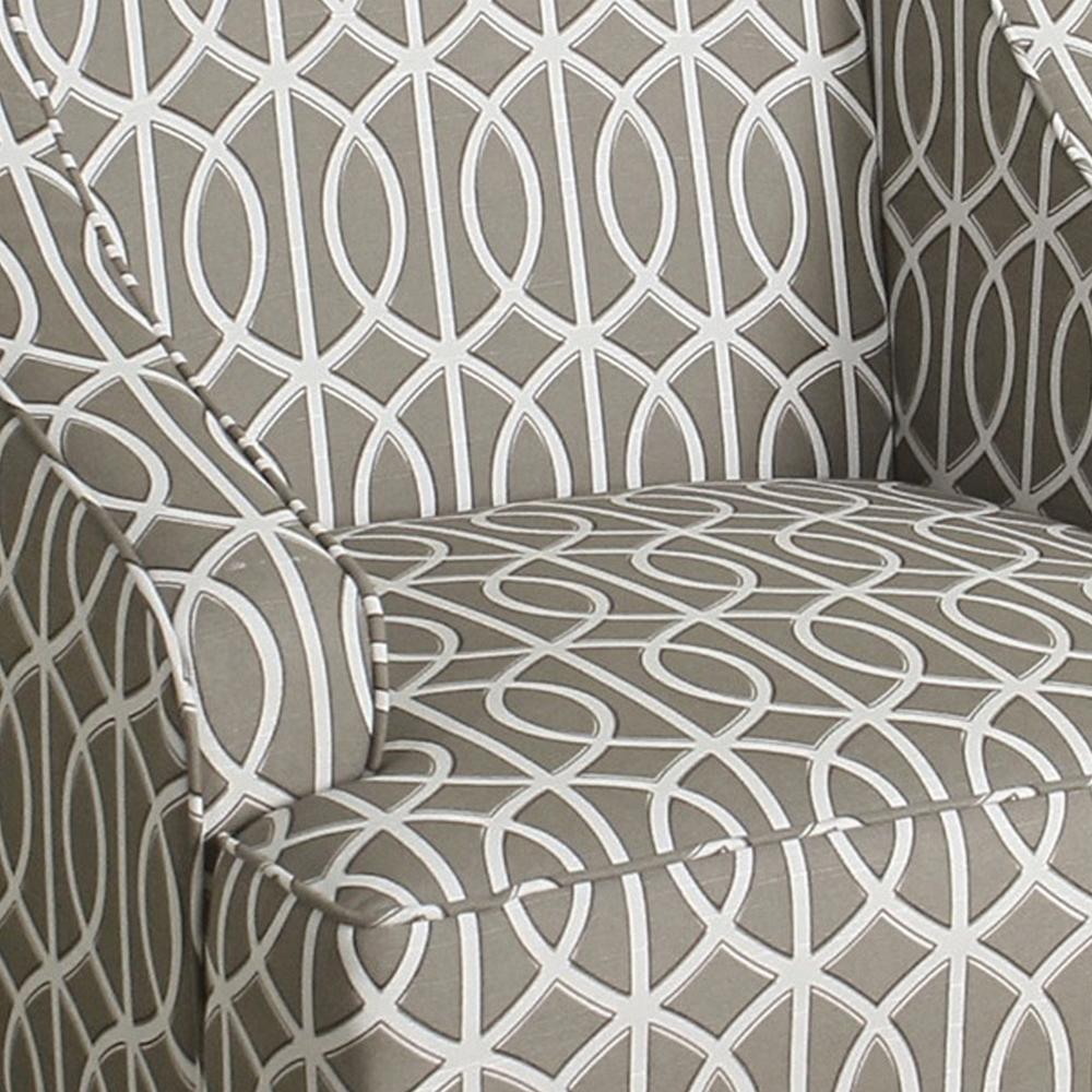 Saltoro Sherpi Fabric Upholstered Wooden Accent Chair with Trellis Pattern Design Gray White and Brown - Saltoro Sherpi