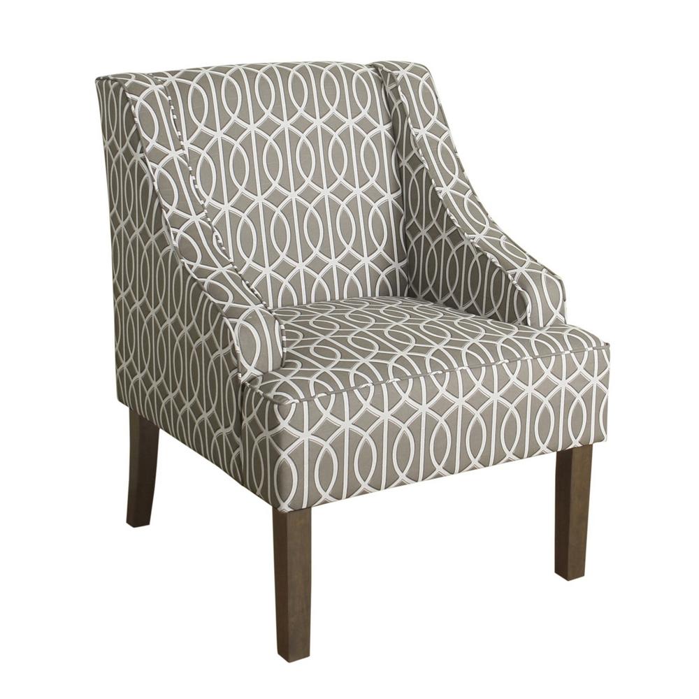 Saltoro Sherpi Fabric Upholstered Wooden Accent Chair with Trellis Pattern Design Gray White and Brown - Saltoro Sherpi