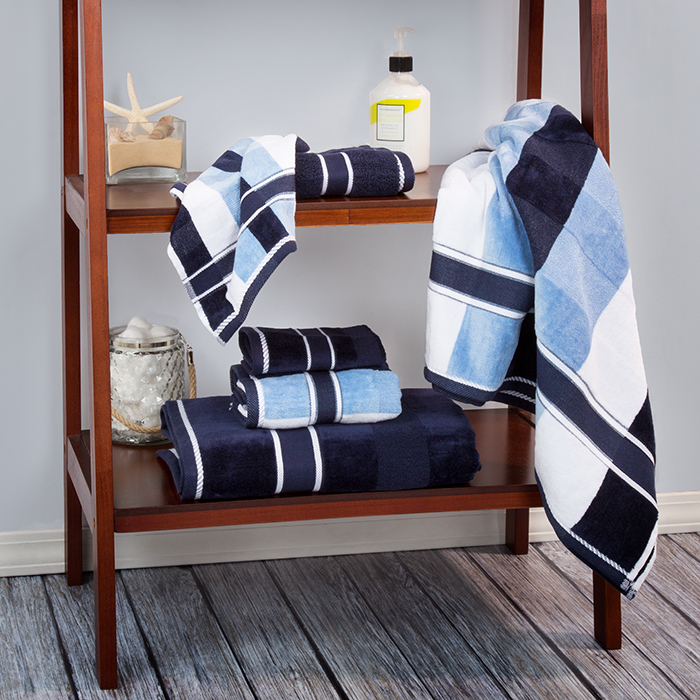 Lavish Home 100% Cotton Oakville Velour 6 Piece Towel Set - Navy