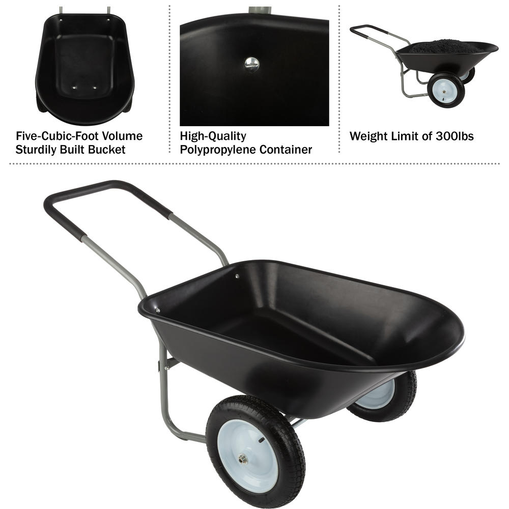 Pure Garden Wheelbarrow 2-Wheel Garden Cart Wheelbarrows 300lb Weight Capacity, Black