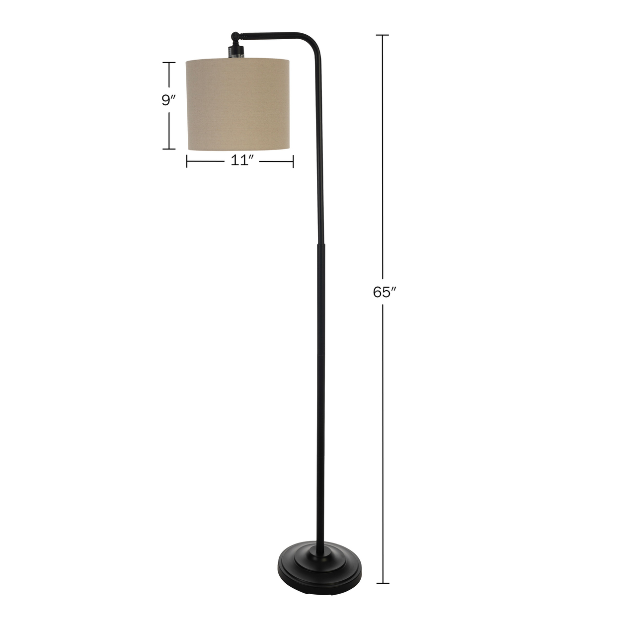 Lavish Home Black Floor Lamp 65in Tall Modern Linen Shade LED Bulb Shade 11L x 11W x 9H in