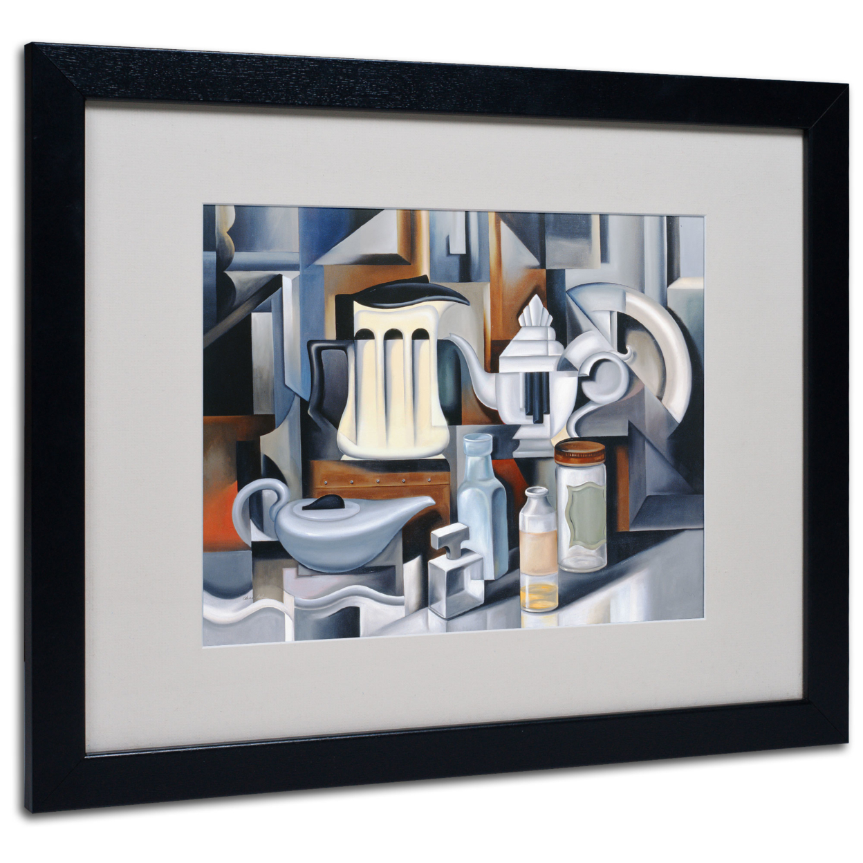 Trademark Global Catherine Abel Still Life With Teapots Black Wooden Framed Art 18 x 22 Inches