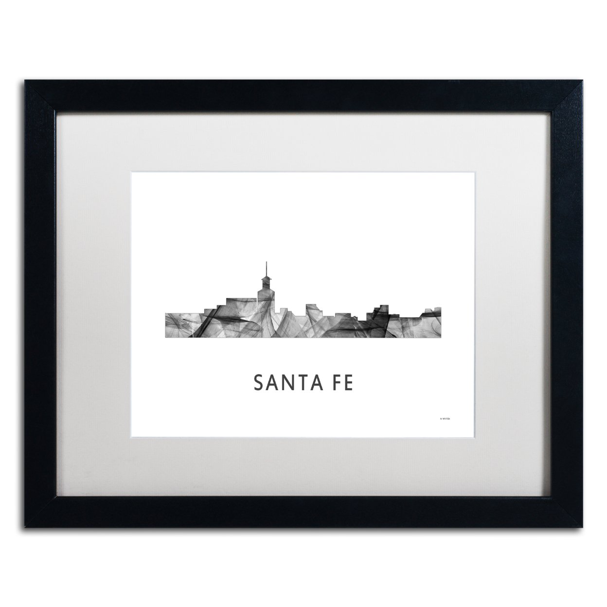 Trademark Global Marlene Watson Santa Fe  Mexico Skyline WB-BW Black Wooden Framed Art 18 x 22 Inches