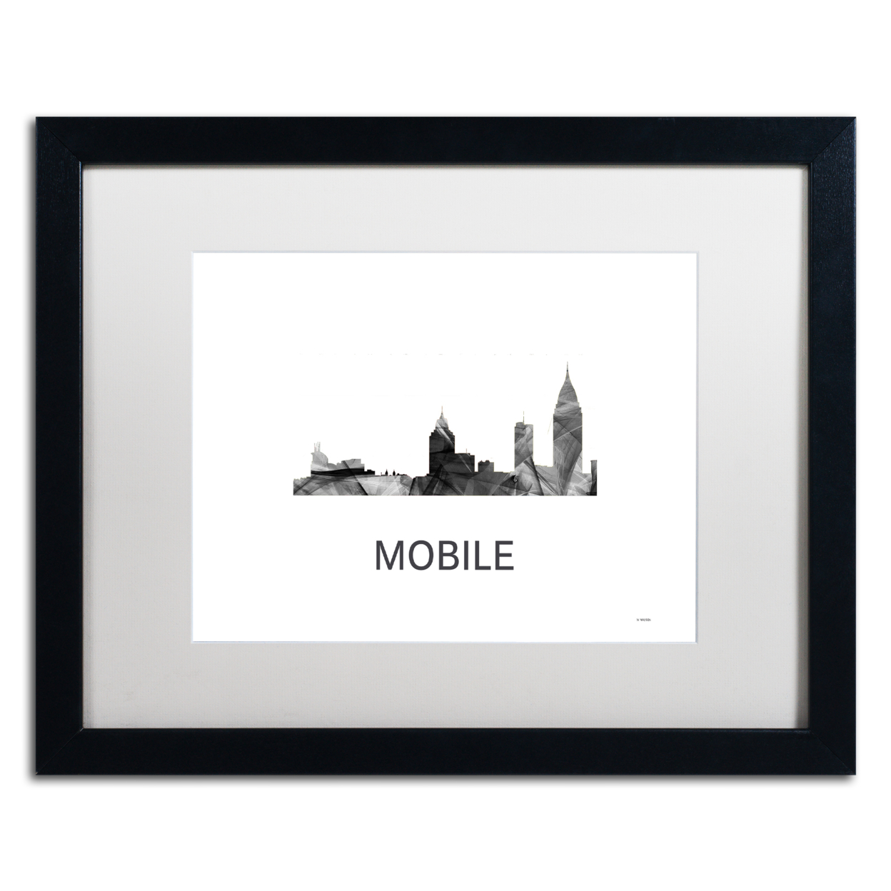 Trademark Global Marlene Watson Mobile Alabama Skyline WB-BW Black Wooden Framed Art 18 x 22 Inches