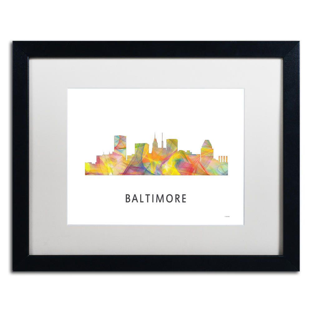 Trademark Global Marlene Watson Baltimore Maryland Skyline WB-1 Black Wooden Framed Art 18 x 22 Inches