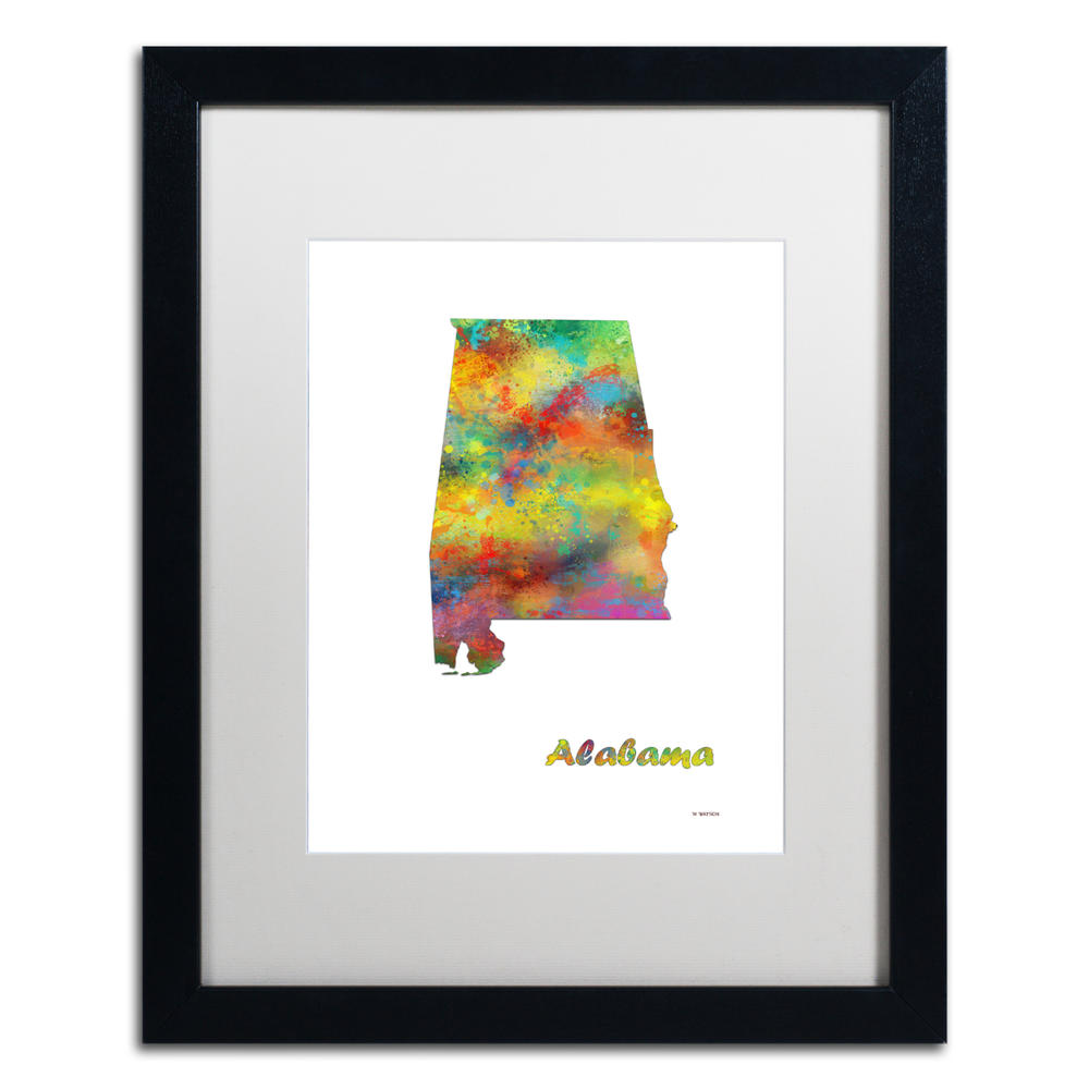 Trademark Global Marlene Watson Alabama State Map-1 Black Wooden Framed Art 18 x 22 Inches