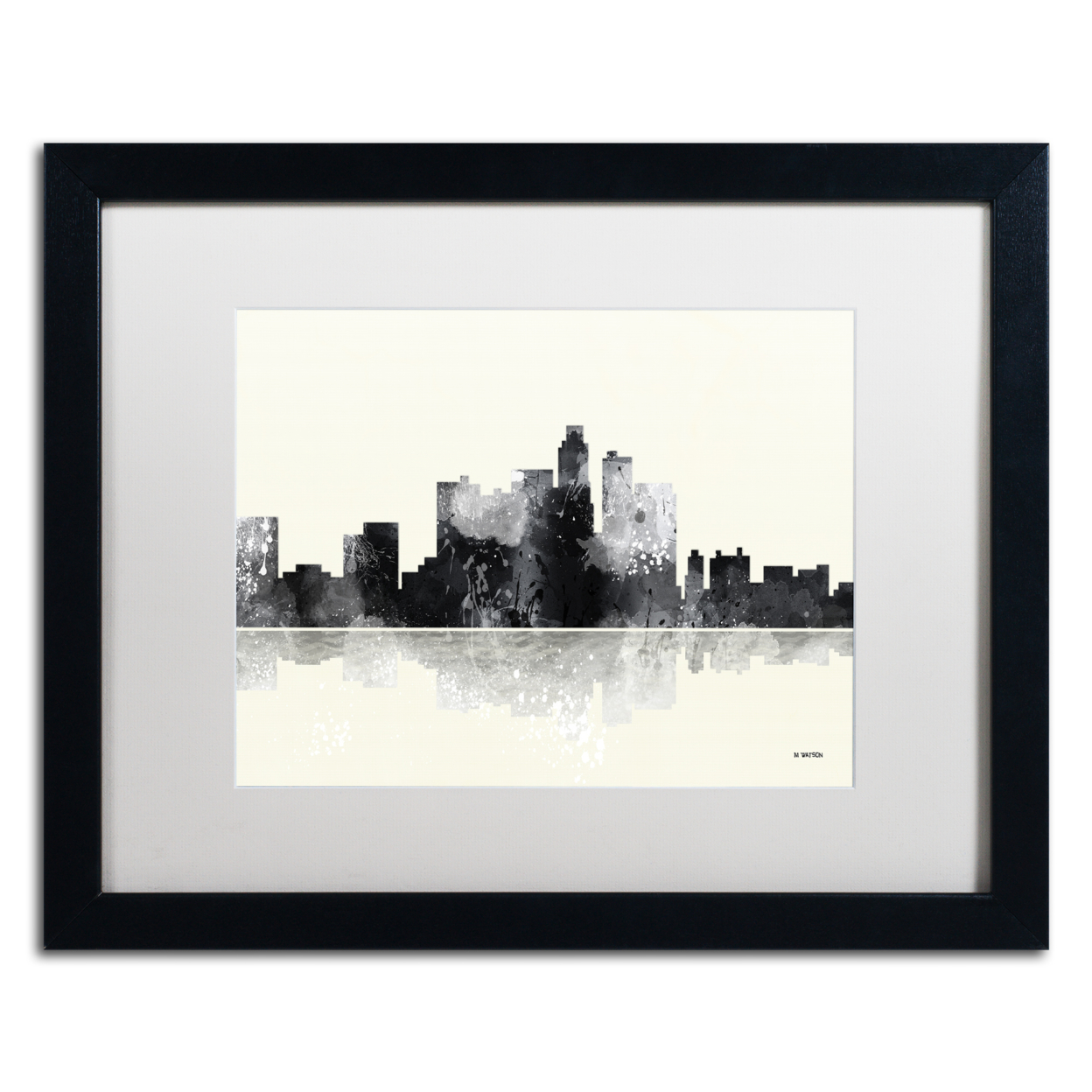 Trademark Global Marlene Watson Los Angeles California Skyline BG-1 Black Wooden Framed Art 18 x 22 Inches
