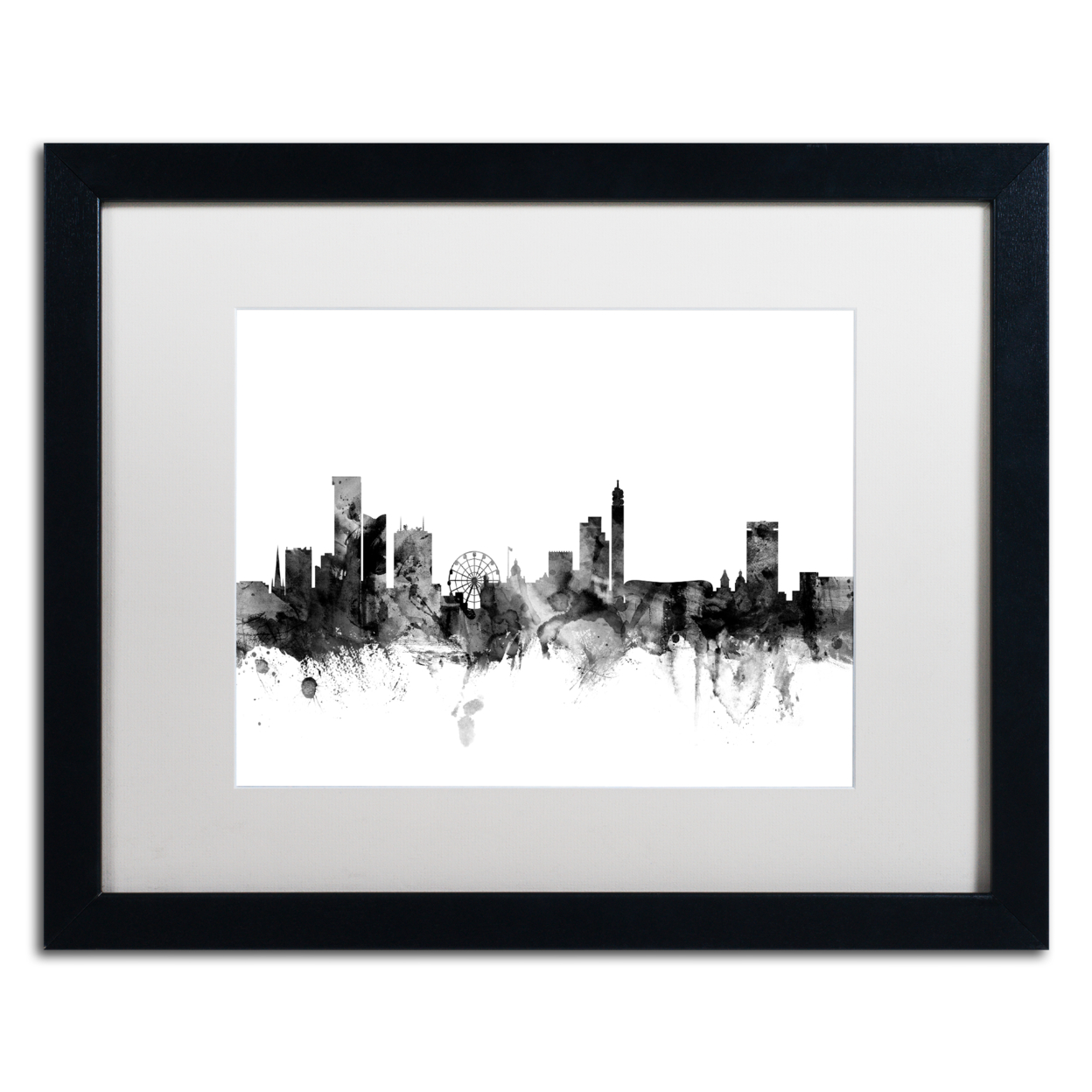 Trademark Global Michael Tompsett Birmingham England Skyline BandW Black Wooden Framed Art 18 x 22 Inches