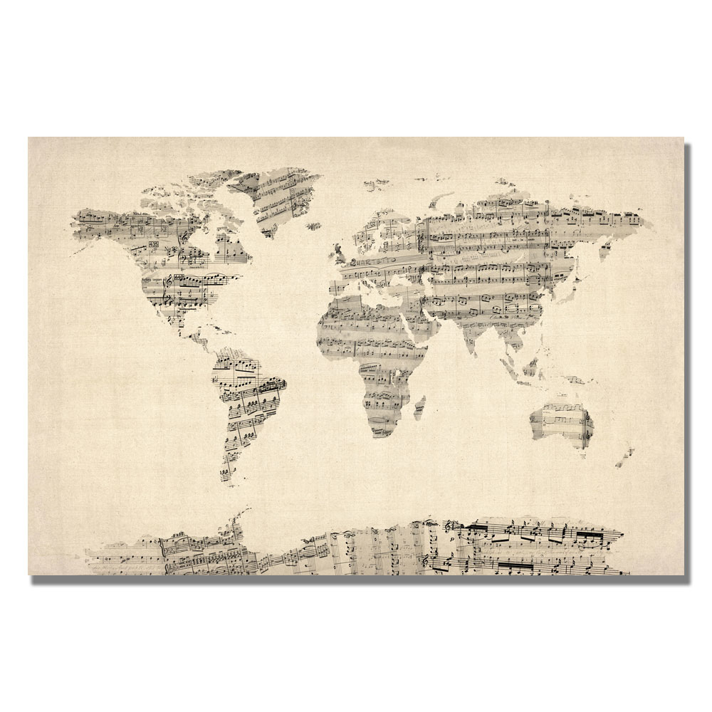 Trademark Global Michael Tompsett Old Sheet Music World Map Canvas Art 18 x 24