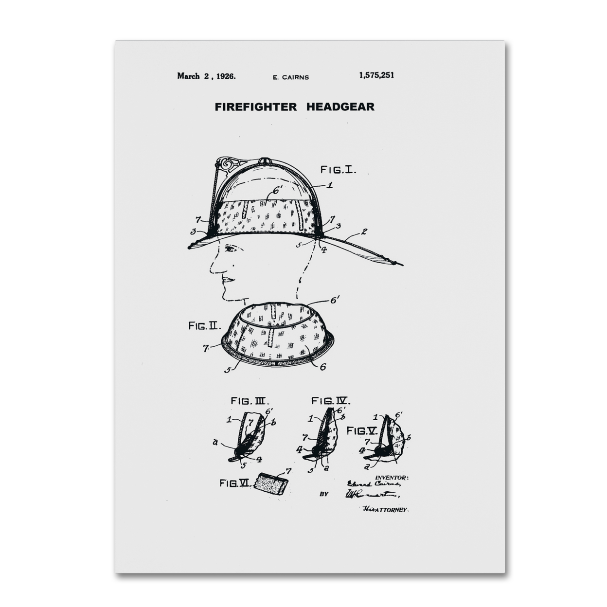 Trademark Global Claire Doherty Firefighter Headgear Patent 1926 White Canvas Art 18 x 24