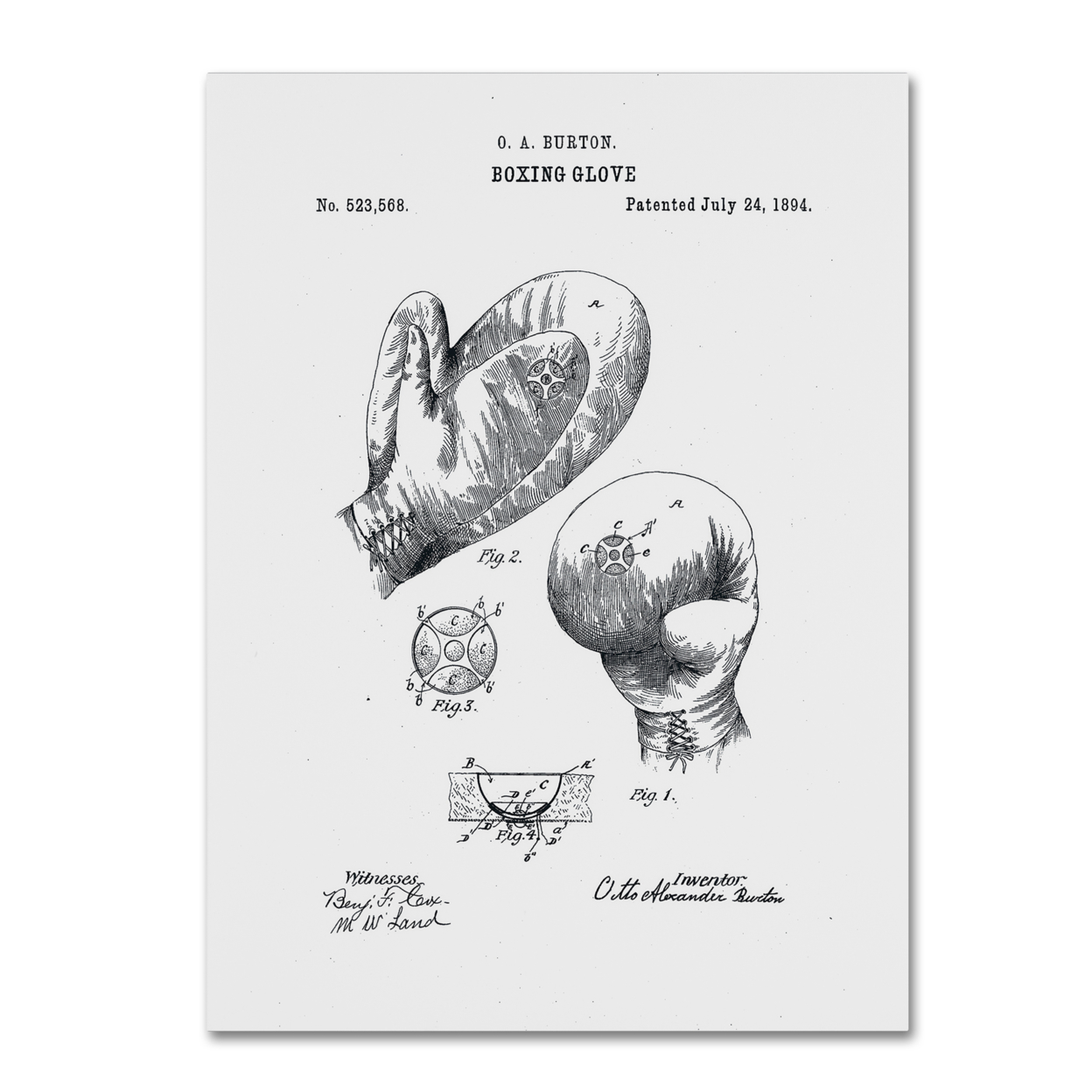 Trademark Global Claire Doherty Boxing Gloves Patent 1894 White Canvas Art 18 x 24