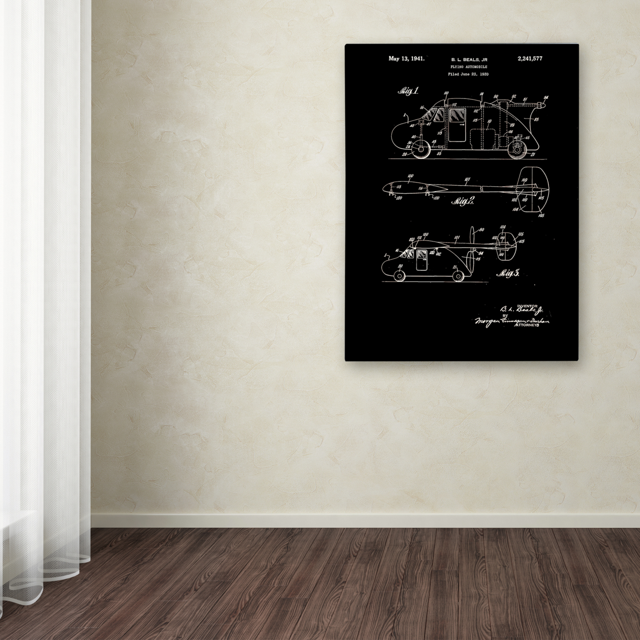 Trademark Global Claire Doherty Flying Car Patent 1941 Black Canvas Art 18 x 24