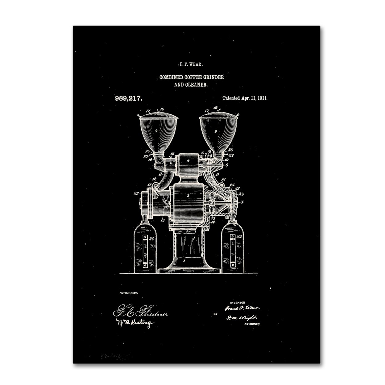 Trademark Global Claire Doherty Coffee Grinder Patent 1911 Black Canvas Art 18 x 24
