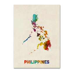 Trademark Global Michael Tompsett Philippines Watercolor Map Canvas Art 18 x 24
