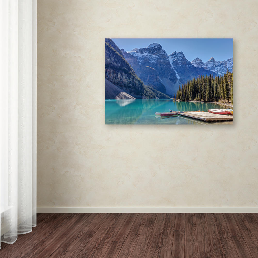 Trademark Global Pierre Leclerc Moraine Lake Canoes Canvas Art 16 x 24