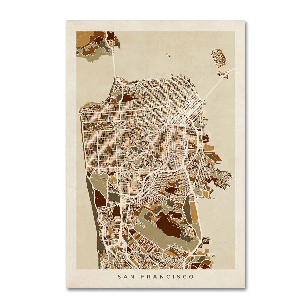 Trademark Global Michael Tompsett San Francisco City Street Map Canvas Art 16 x 24