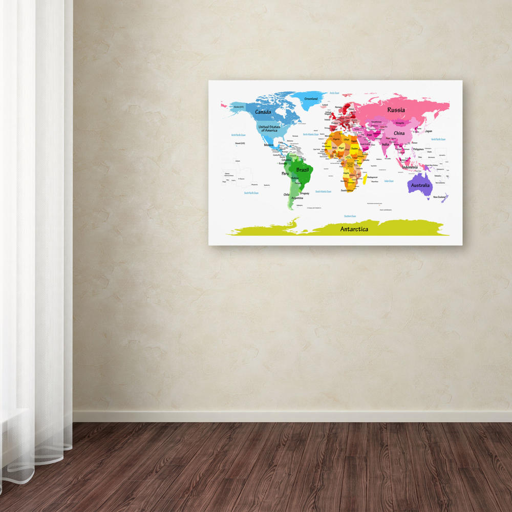 Trademark Global Michael Tompsett World Map for Kids II Canvas Art 16 x 24