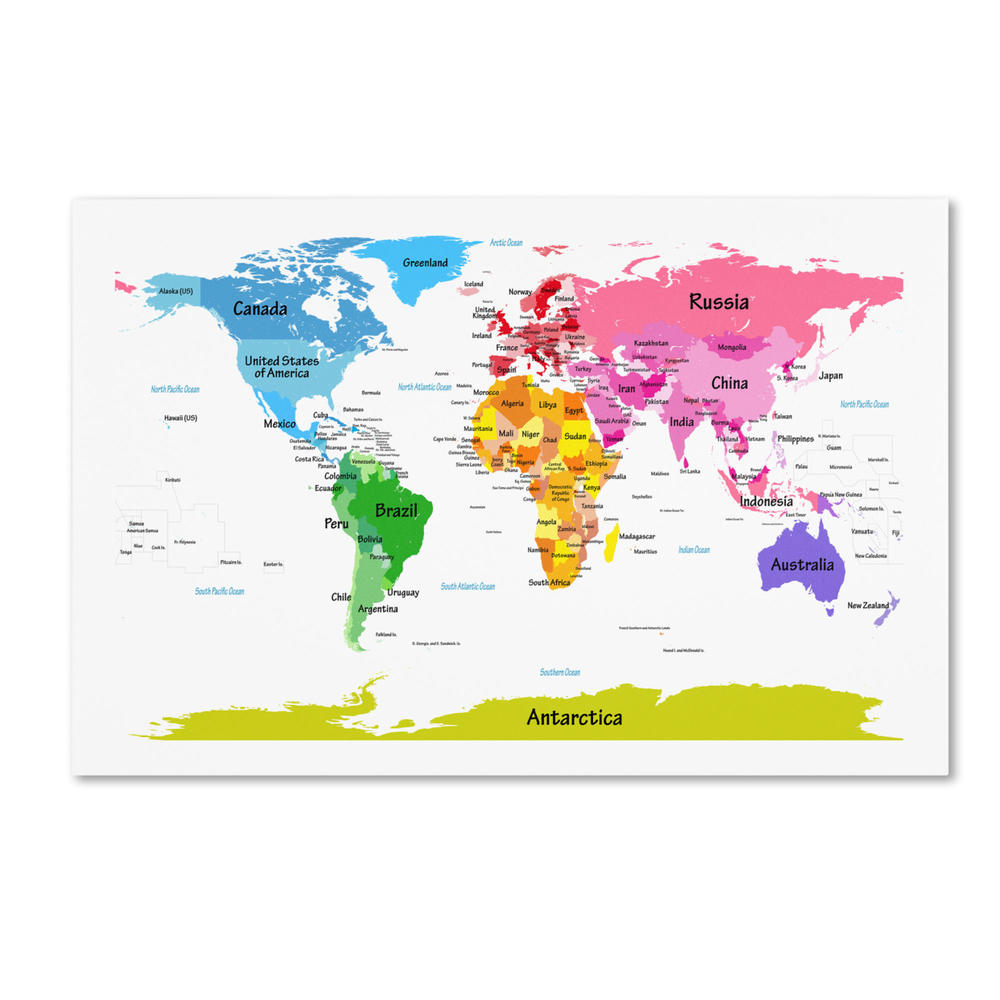 Trademark Global Michael Tompsett World Map for Kids II Canvas Art 16 x 24