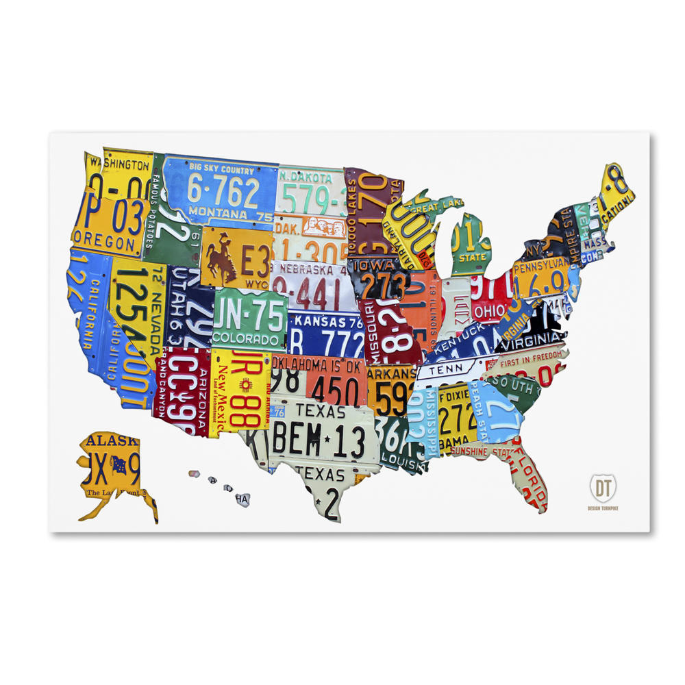 Trademark Global Design Turnpike License Plate Map USA 2 Canvas Art 16 x 24