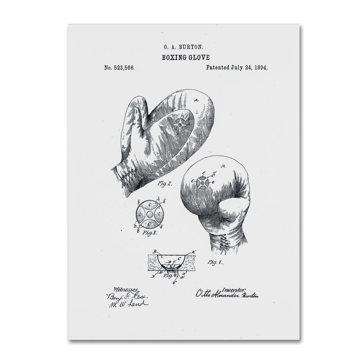 Trademark Global Claire Doherty Boxing Gloves Patent 1894 White Canvas Wall Art 35 x 47 Inches
