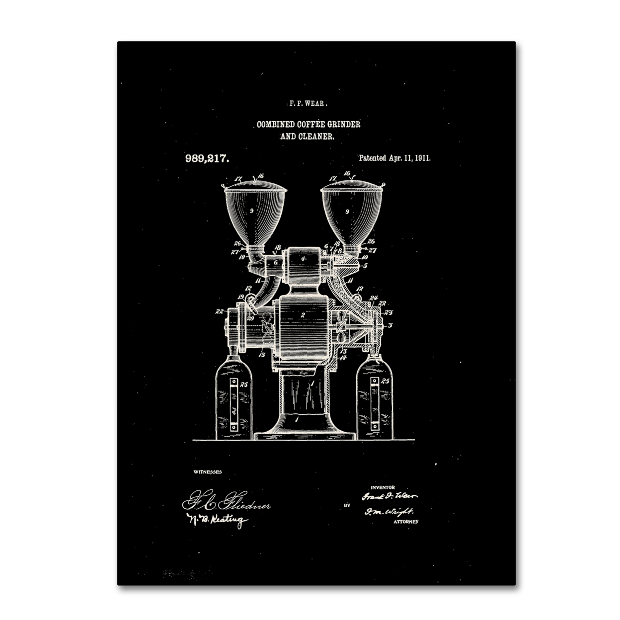 Trademark Global Claire Doherty Coffee Grinder Patent 1911 Black Canvas Wall Art 35 x 47 Inches