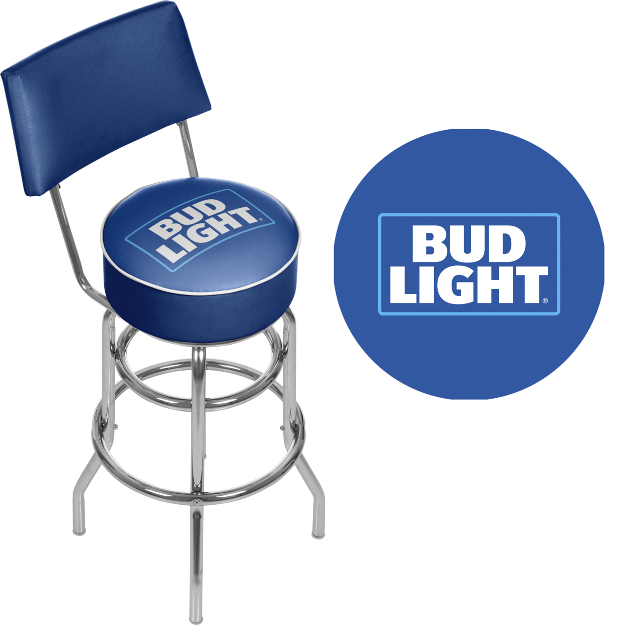ADG Source Bud Light Blue Padded Swivel Bar Stool with Back