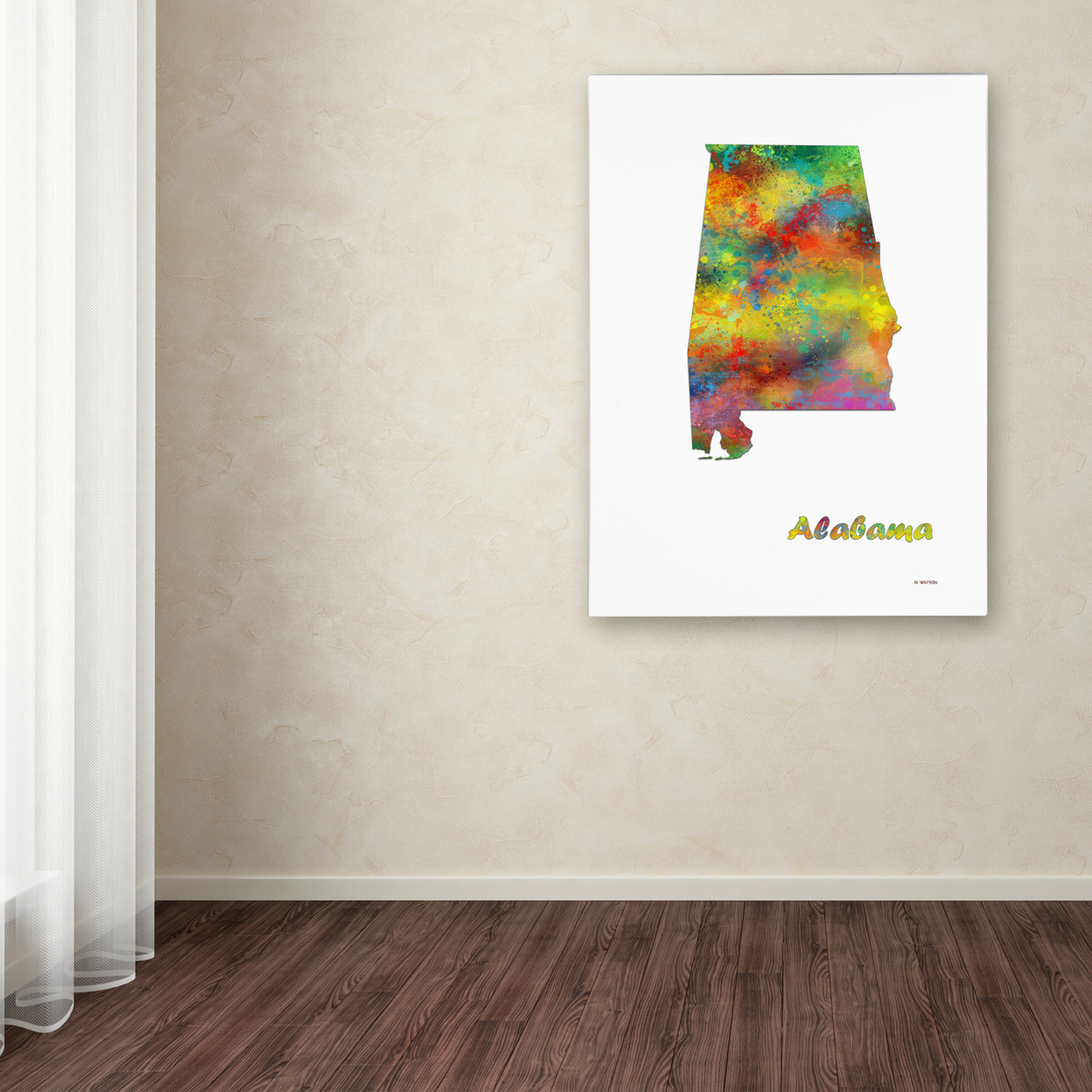 Trademark Global Marlene Watson Alabama State Map-1 Canvas Wall Art 35 x 47 Inches