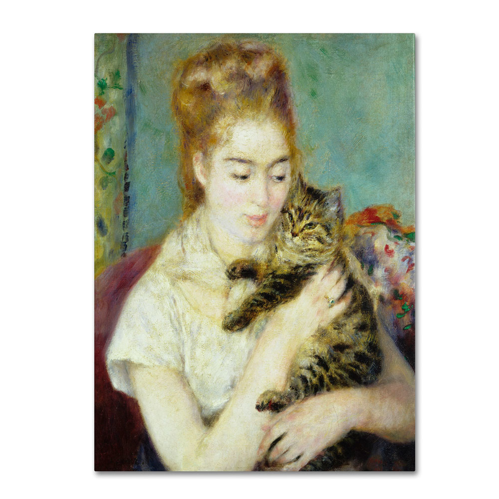 Trademark Global Pierre Renoir Woman With a Cat 1875 14 x 19 Canvas Art