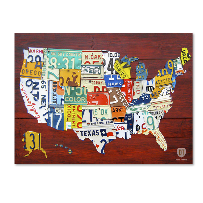 Trademark Global Design Turnpike License Plate Map USA 14 x 19 Canvas Art