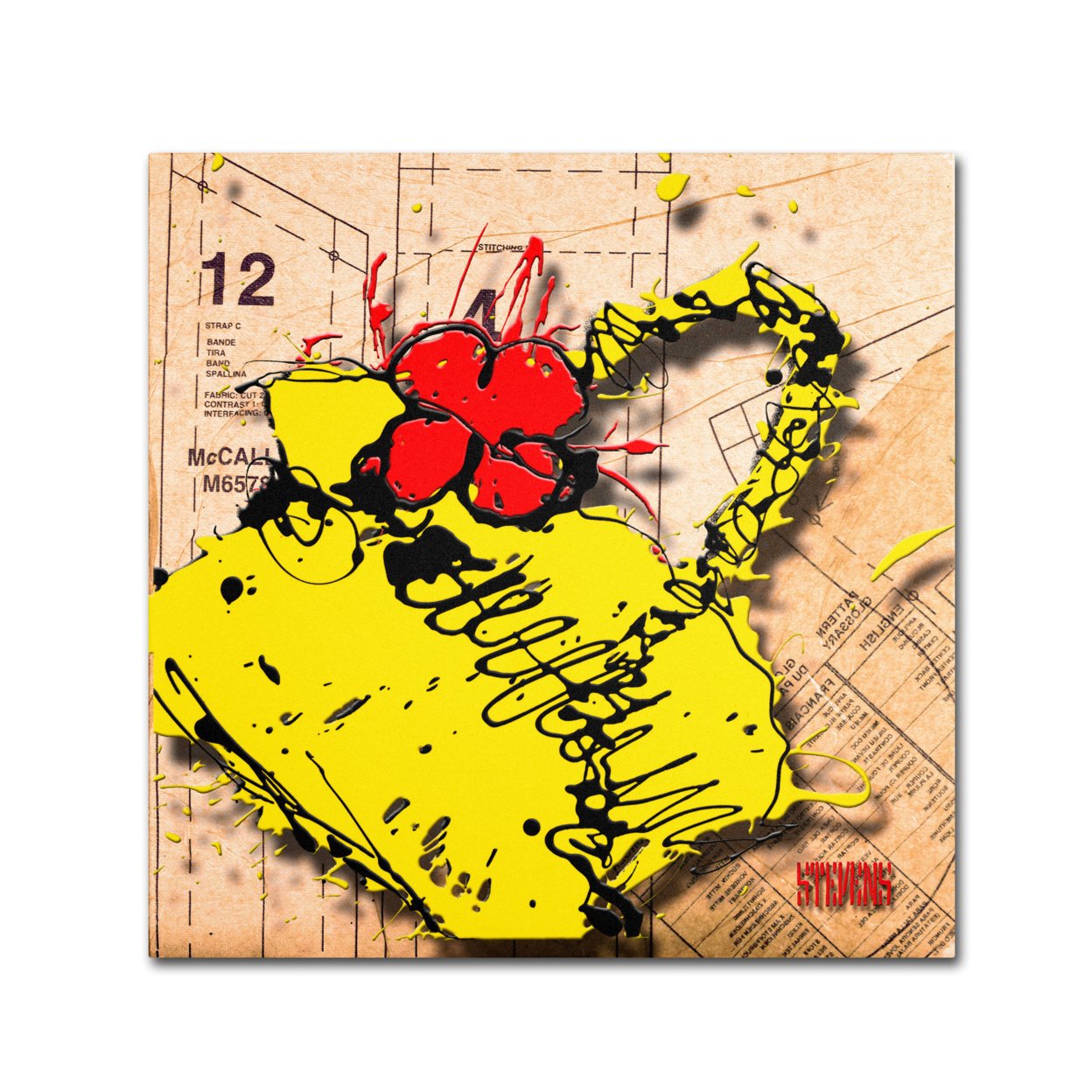 Trademark Global Roderick Stevens Flower Purse Red on Yellow Canvas Wall Art 14 x 14