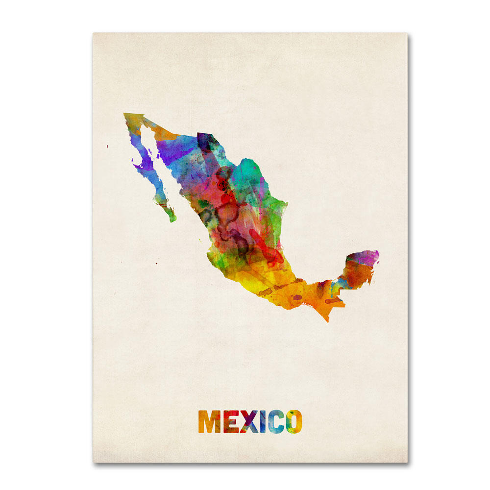 Trademark Global Michael Tompsett Mexico Watercolor Map 14 x 19 Canvas Art