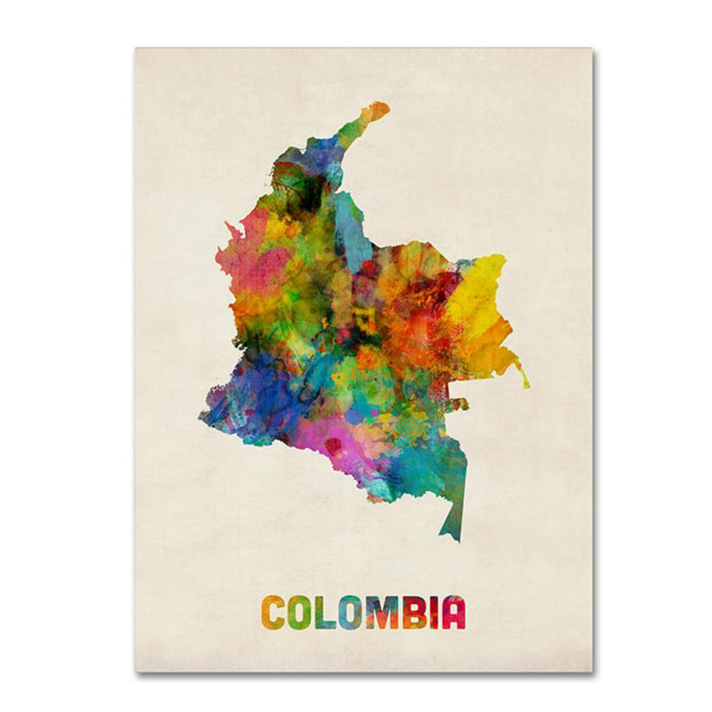 Trademark Global Michael Tompsett Colombia Watercolor Map 14 x 19 Canvas Art
