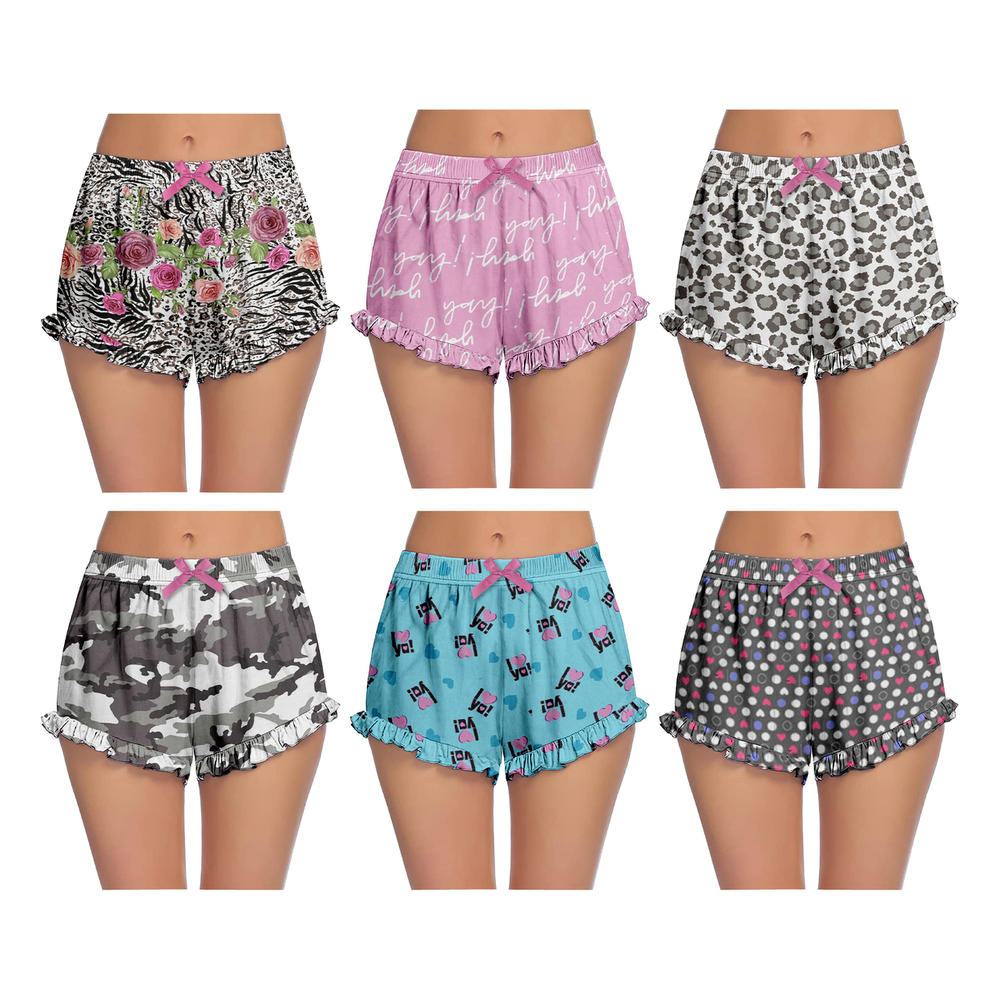 Bargain Hunters 4-Pack: Womens Ultra-Soft Cozy Fun Print Ruffled Hem Sleep Lounge Pajama Shorts