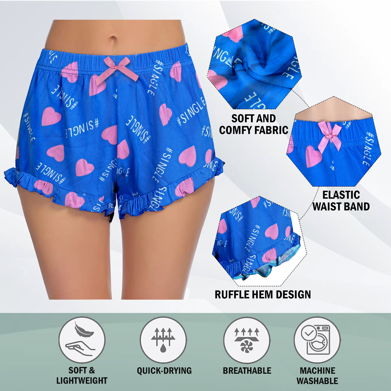 Bargain Hunters 3-Pack: Womens Ultra Soft Cozy Fun Print Ruffled Hem Sleep Lounge Pajama Shorts